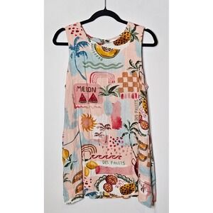 Paper Heart Des Fruits Linen Blend‎ Mini Dress L Sleeveless Resortwear Pockets